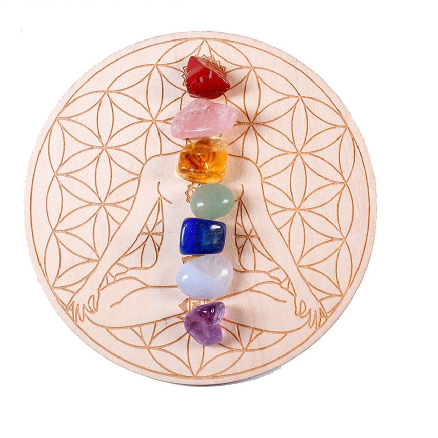 Wooden Chakra Set with Tumbled Stone