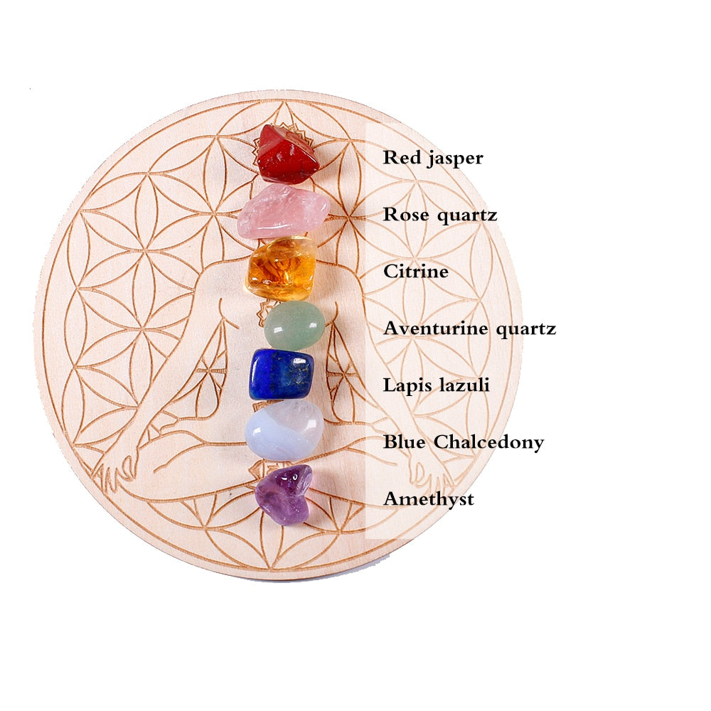 Wooden Chakra Set with Tumbled Stone